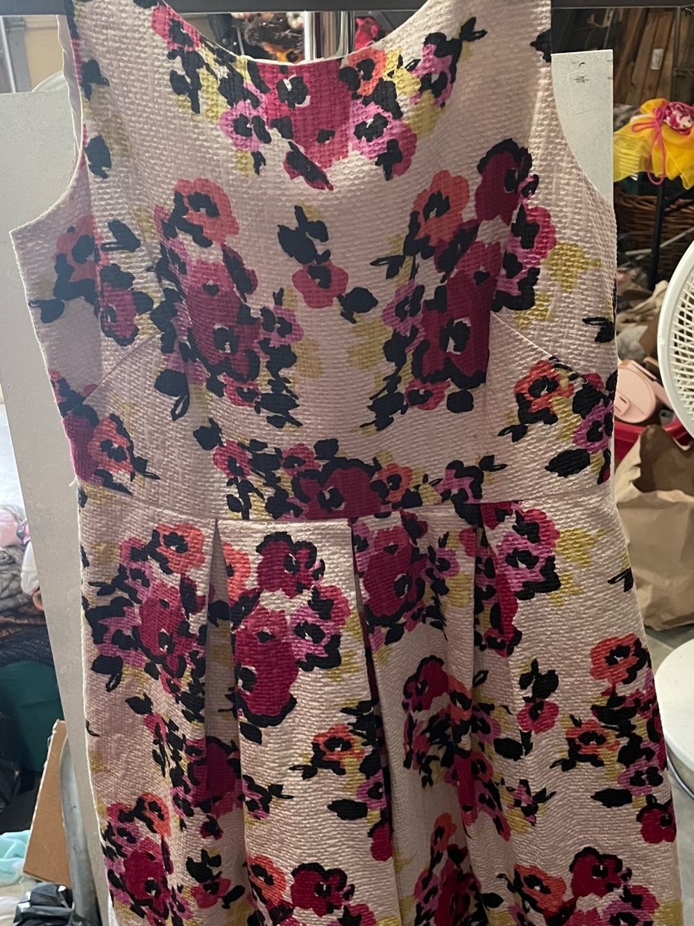 LOFT Cream Dress with Pink, Black and Yellow Floral Print